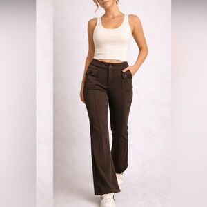 Y2K Athleisure Bootcut Flare Pants High Waist Pilates Studio Brown M